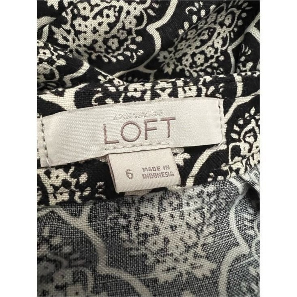 LOFT Linen Blend Black White Printed A Line Mini Skirt Size 6 Classic Chic - Picture 5 of 6